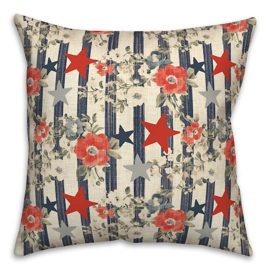 Vintage Floral Patriotic Stripes Accent Pillow